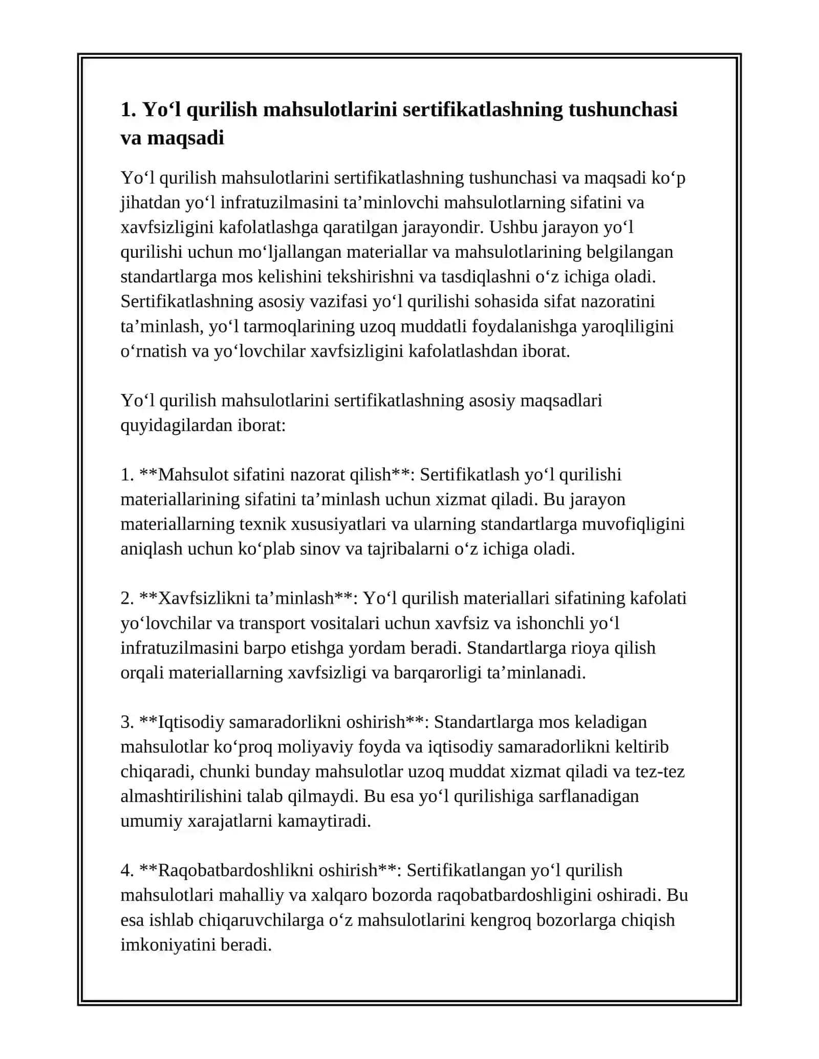 YOʻL QURILISH MAHSULOTLARINI SERTIFIKATLASHTIRISHNING TAMOYILLARI VA ASOSIY MASALALARI 3