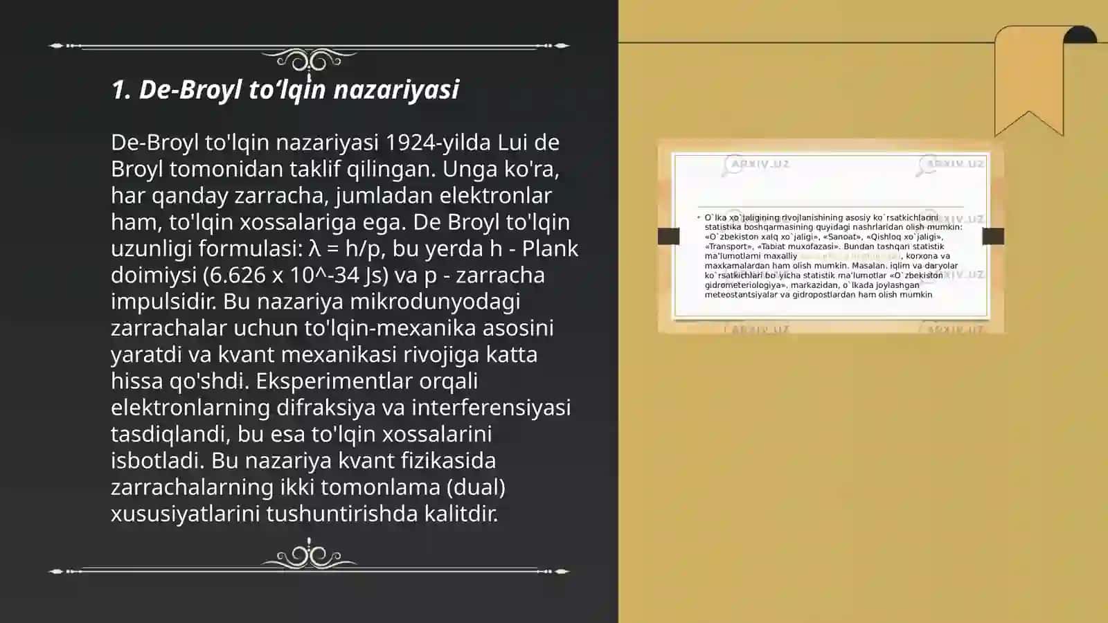 De-Broyl toʻlqining statistik talqini va Noaniqlik prinsipi 3