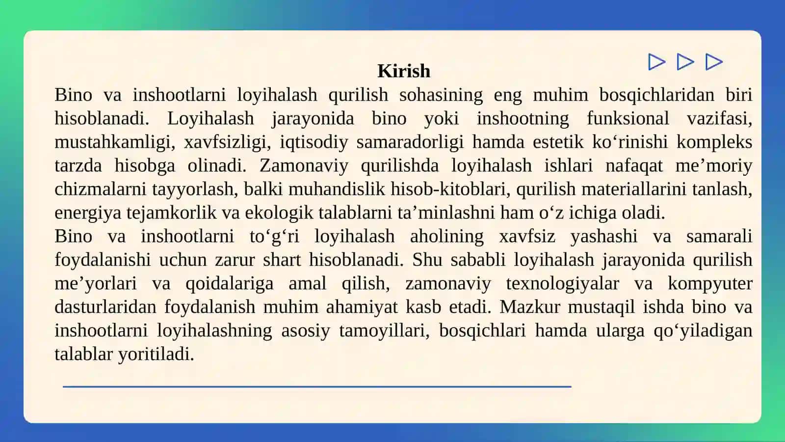 Bino va inshootlar loyihalash 3