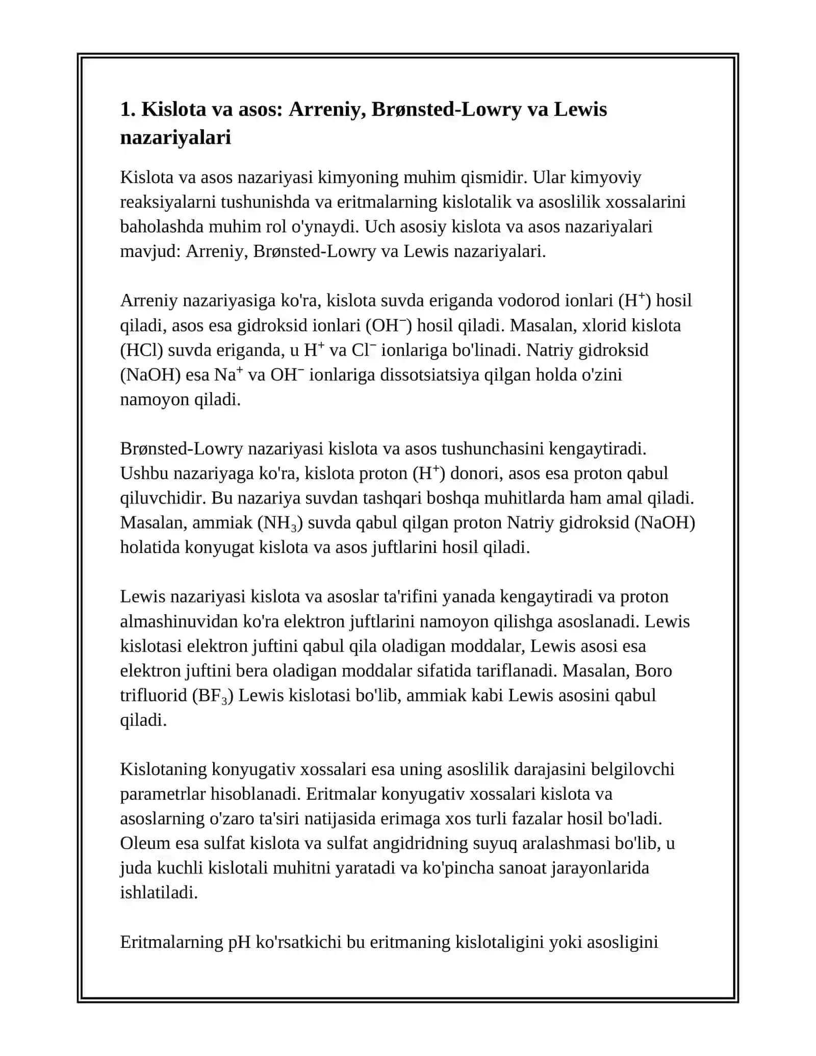 KISTOLA, ASOS NAZARIYASI.PH KORSATKICHI.ERITMALARNING KONYUGATIV XOSSALARI.OLEUM 3