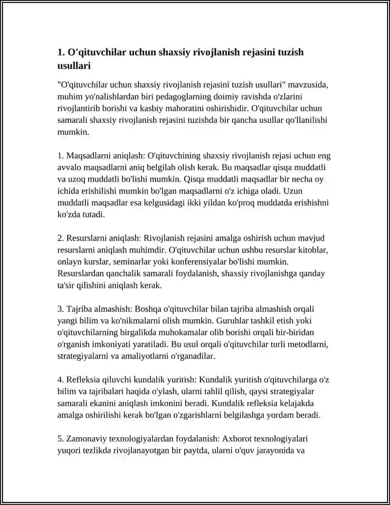 O'qituvchilar uchun shaxsiy rivojlanish rejasini tuzish usullari 3