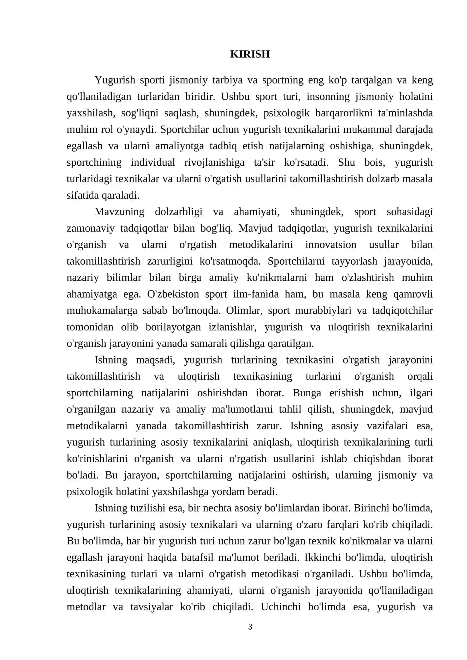 Yugurish turlari texnikasini oʻrgatishni takomillashtirish 2 uloqtirish texnikasini turlari 3