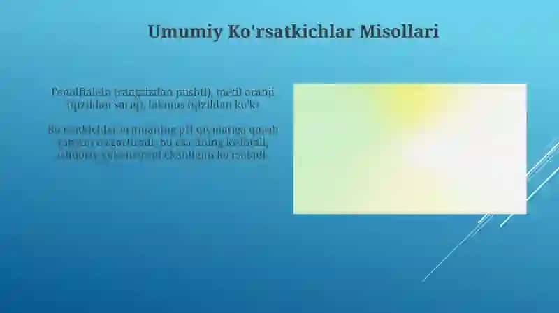 Indikatorlar nazariyasi Indikatorlarning rang oʻzgarishlarining sohalari 3