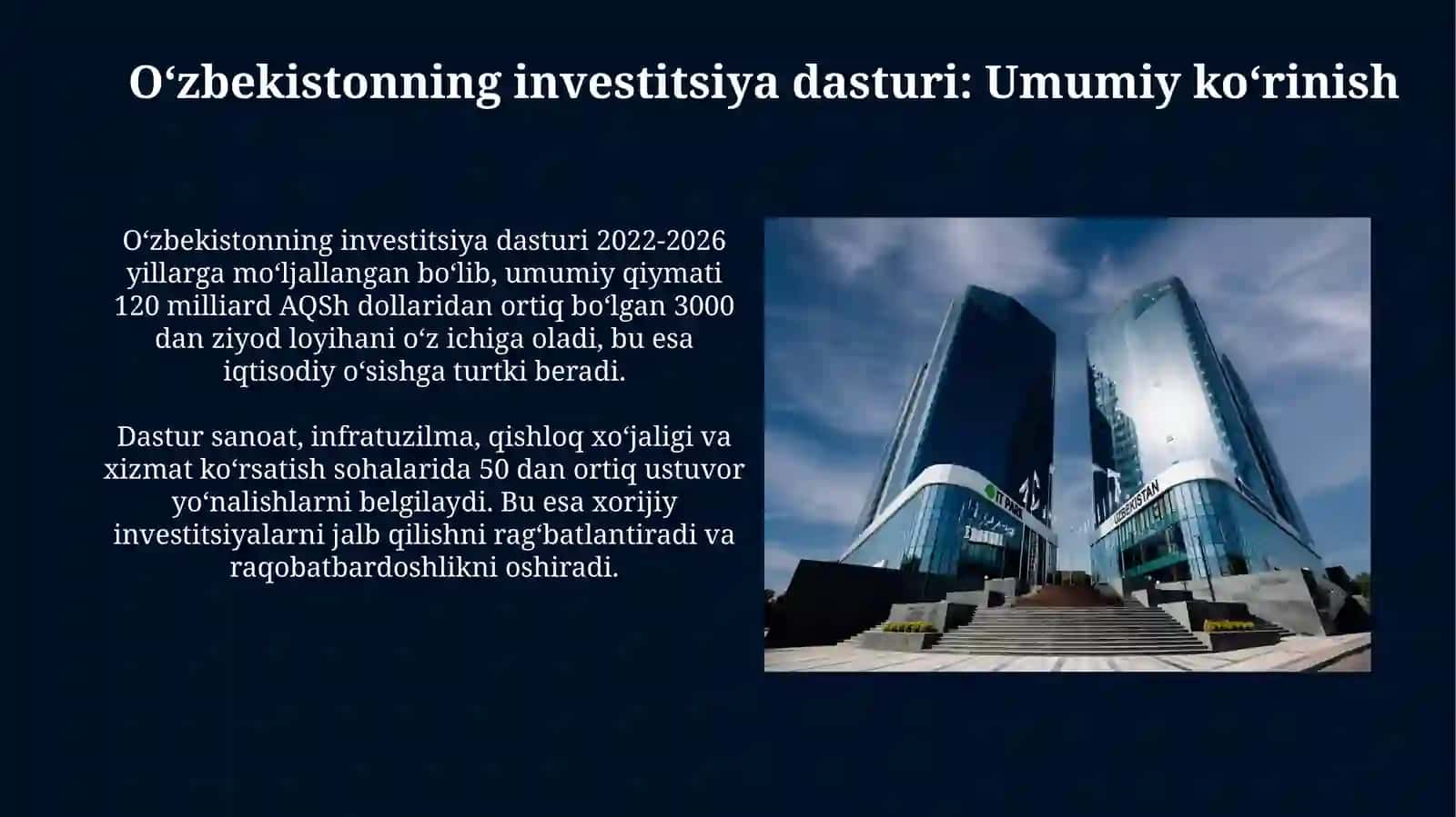 Oʻzbekistonning investitsiya dasturi: Umumiy koʻrinish 3