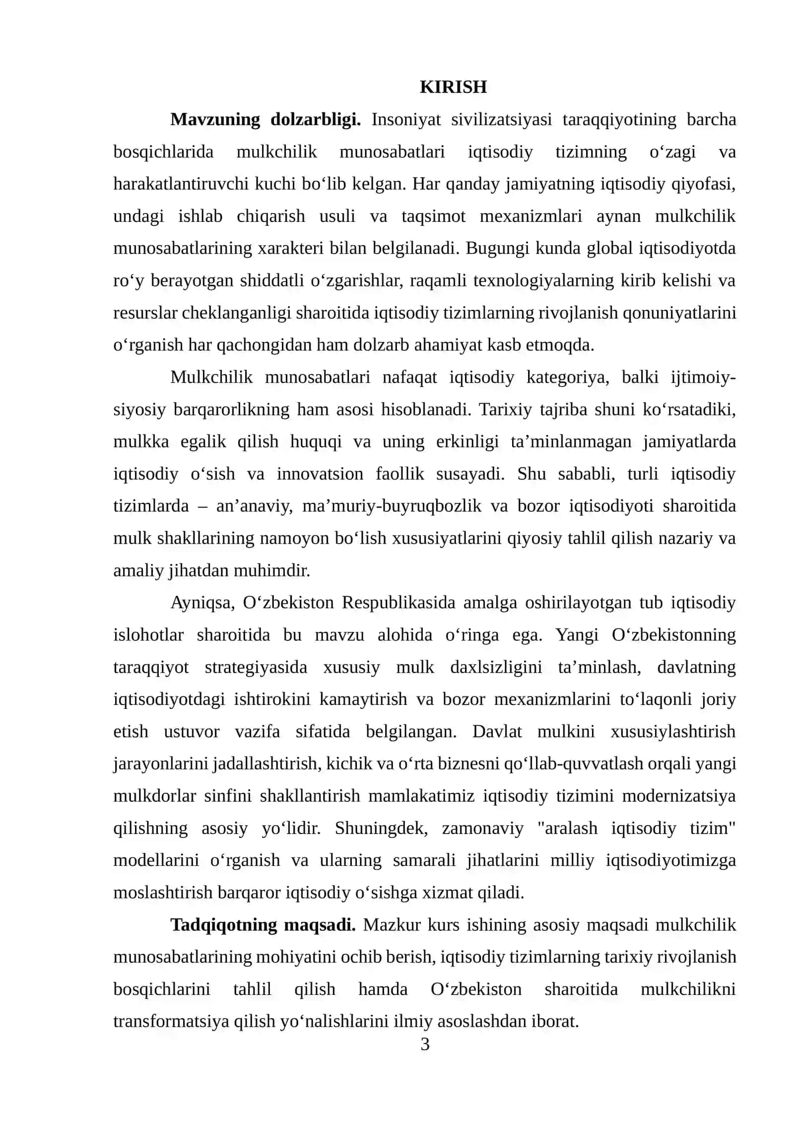 O‘ZBEKISTONDA MULKCHILIK MUNOSABATLARINI ERKINLASHTIRISH VA IQTISODIYOTNI MODERNIZATSIYA QILISH 3