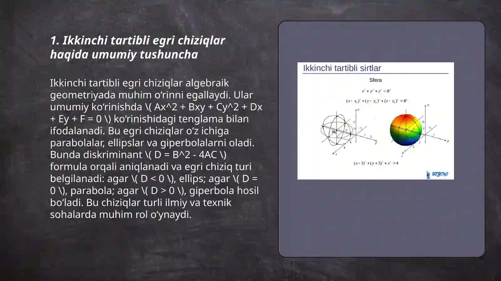 Ikkinchi tartibli egri chiziqlar.Aylana. Ellips. Giperbola. Parabola 3