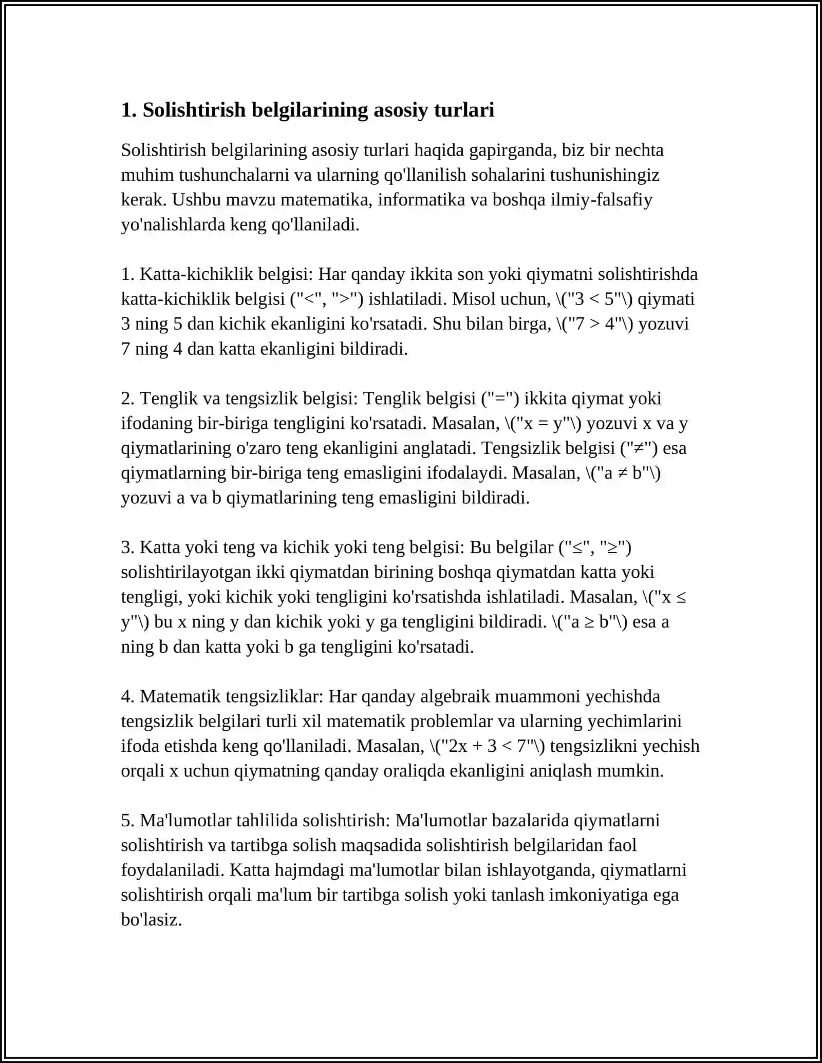 SATRLARNI ULASH, SOLISHTIRISH BELGILARNI IZLASH 3