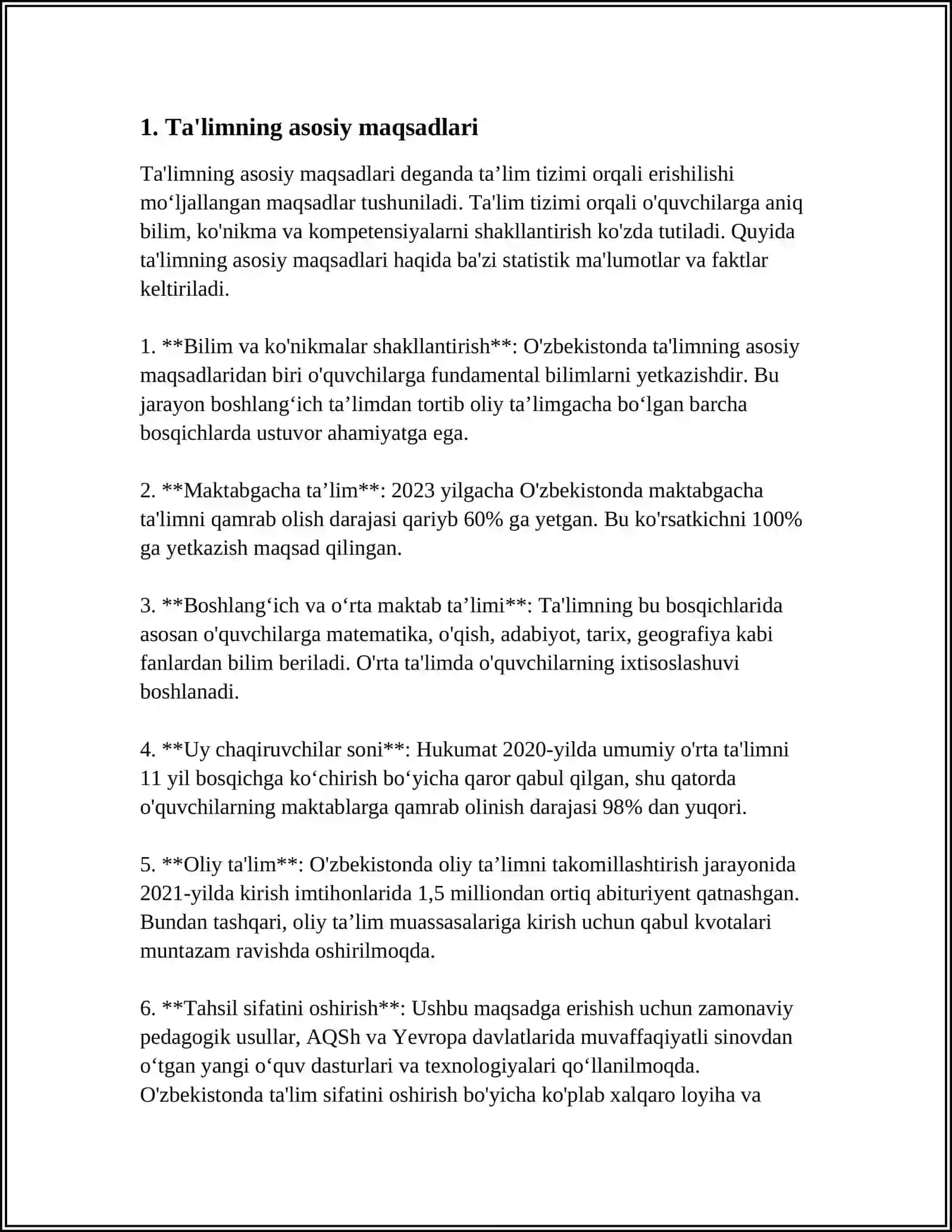 TALIM MAQSADLARI,IJTIMOIY MAQSADLAR,TA'LIM SIFATI,TA'LIM YOʻNALISHI,TALIM OLUVCHINING PSIXOLOGIK XAVFSIZLIGI,TA'LIMNI PSIXOLOGIK TAMINLASH,TA'LIMNI IJTIMOIY MADANIY VAZIFALARI 3