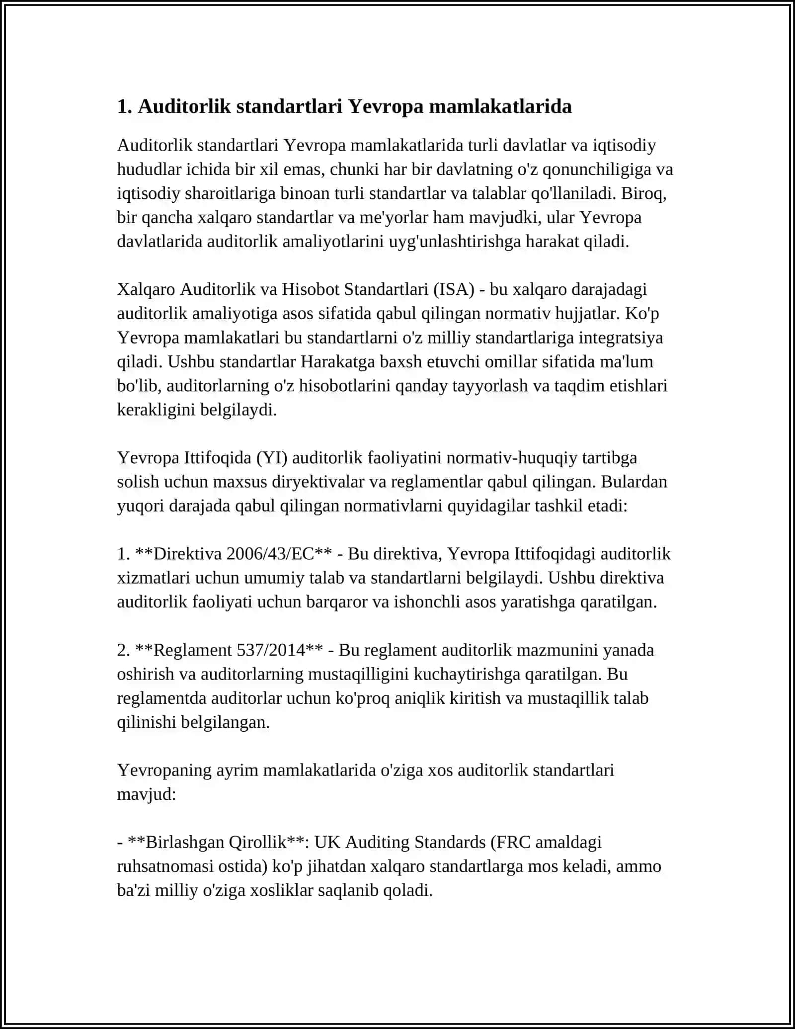 YEVROPA MAMLAKATLARIDA AUDITORLIK FAOLIYATINI O’RGANISH TAJRIBASI 3