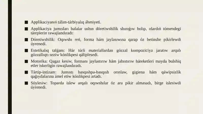 Baslawısh klass oqıwshılarına applikatsiya jumıslarına úyretiw 3