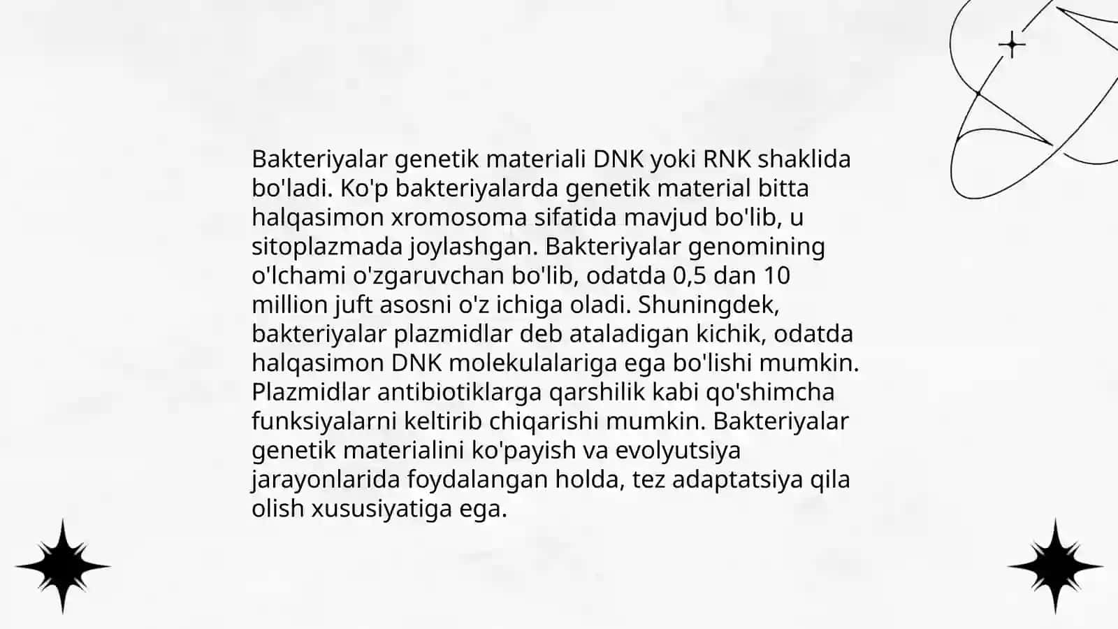 Mikroorganizmlarning genetikasi va oʻzgaruvchanligi. Bakteriya irsiyatini xromosomaga talluqli boʻlmagan omillari 3
