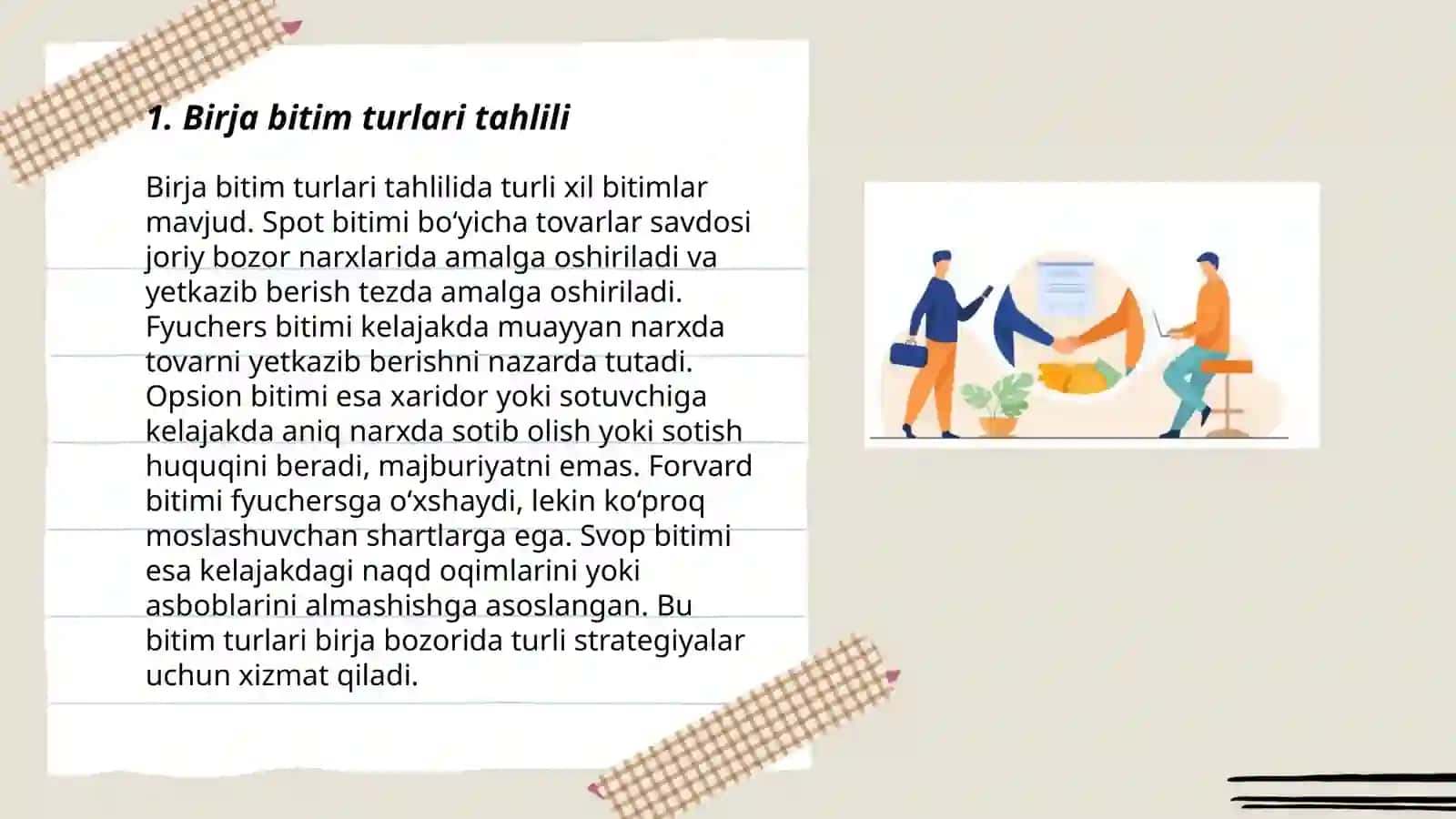 Birja bitim turlari | broker va dillerlar faoliyati 3