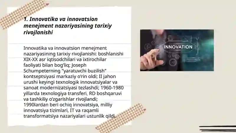 Innovatika va innovatsion menejment nazariyasi rivojlanishining asosiy yoʻnalishlari 3