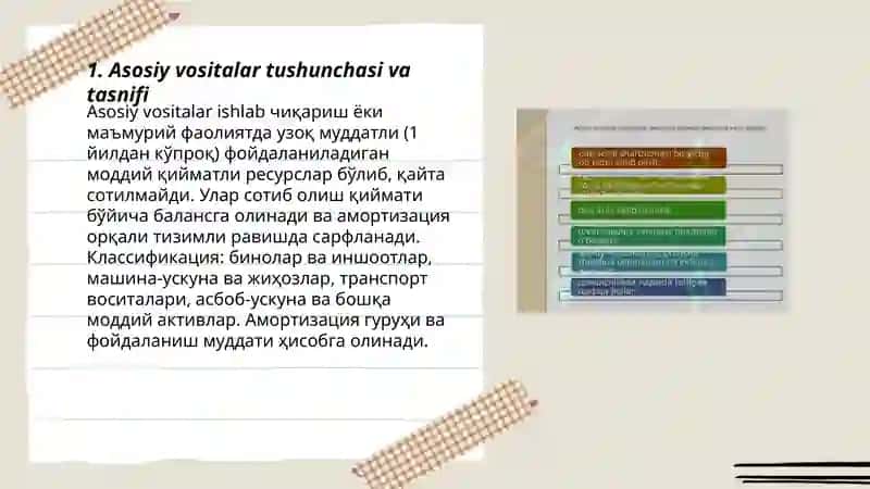 Asosiy vositalarni sotib olish va balansdan chiqarish hisobi 3