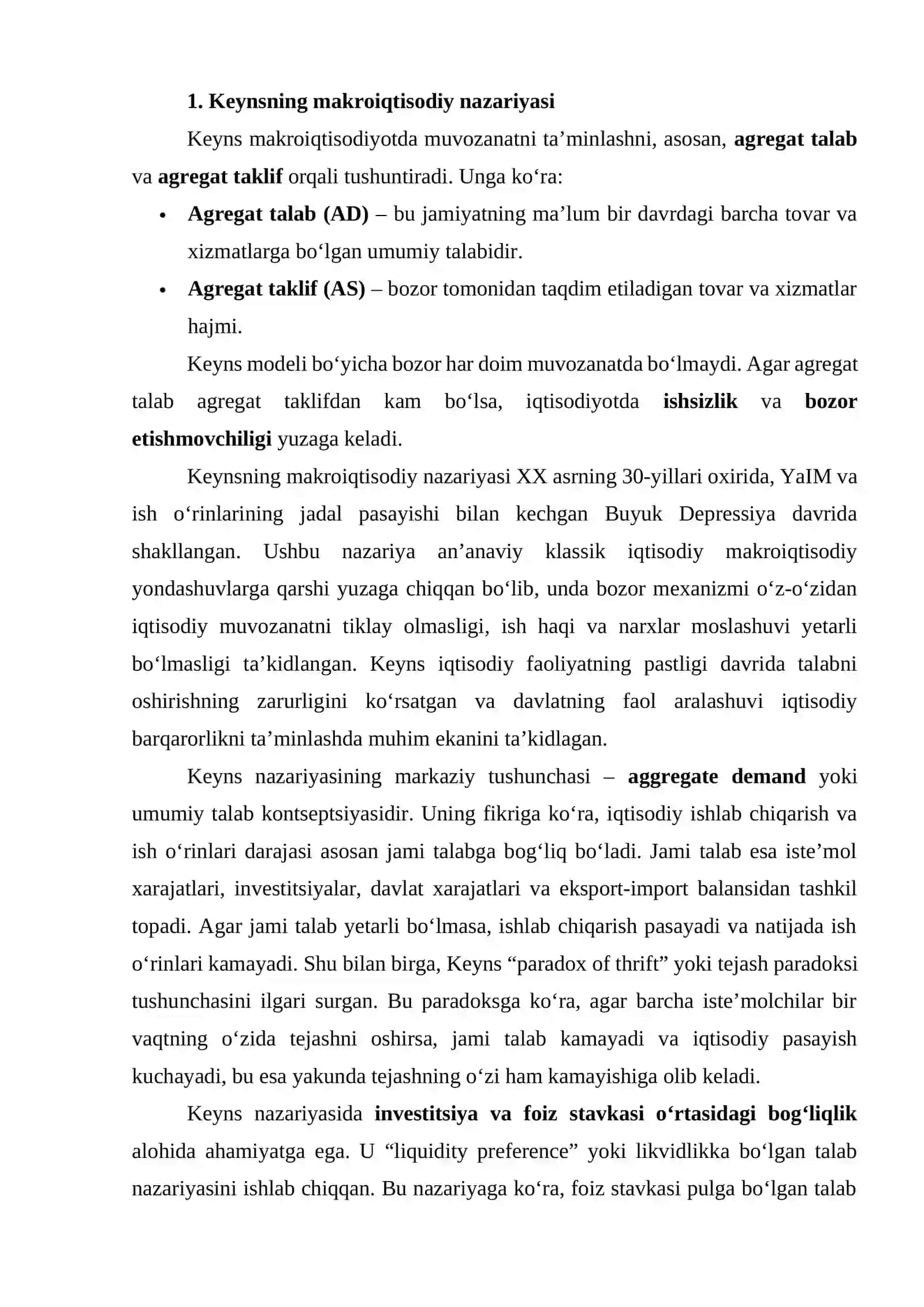 Keynsning tovar va xizmatlar bozorda makroiqtisodiy muvozanat modellari va talab etishmovchiligi sharoitida iqtisodiy siyosat 3