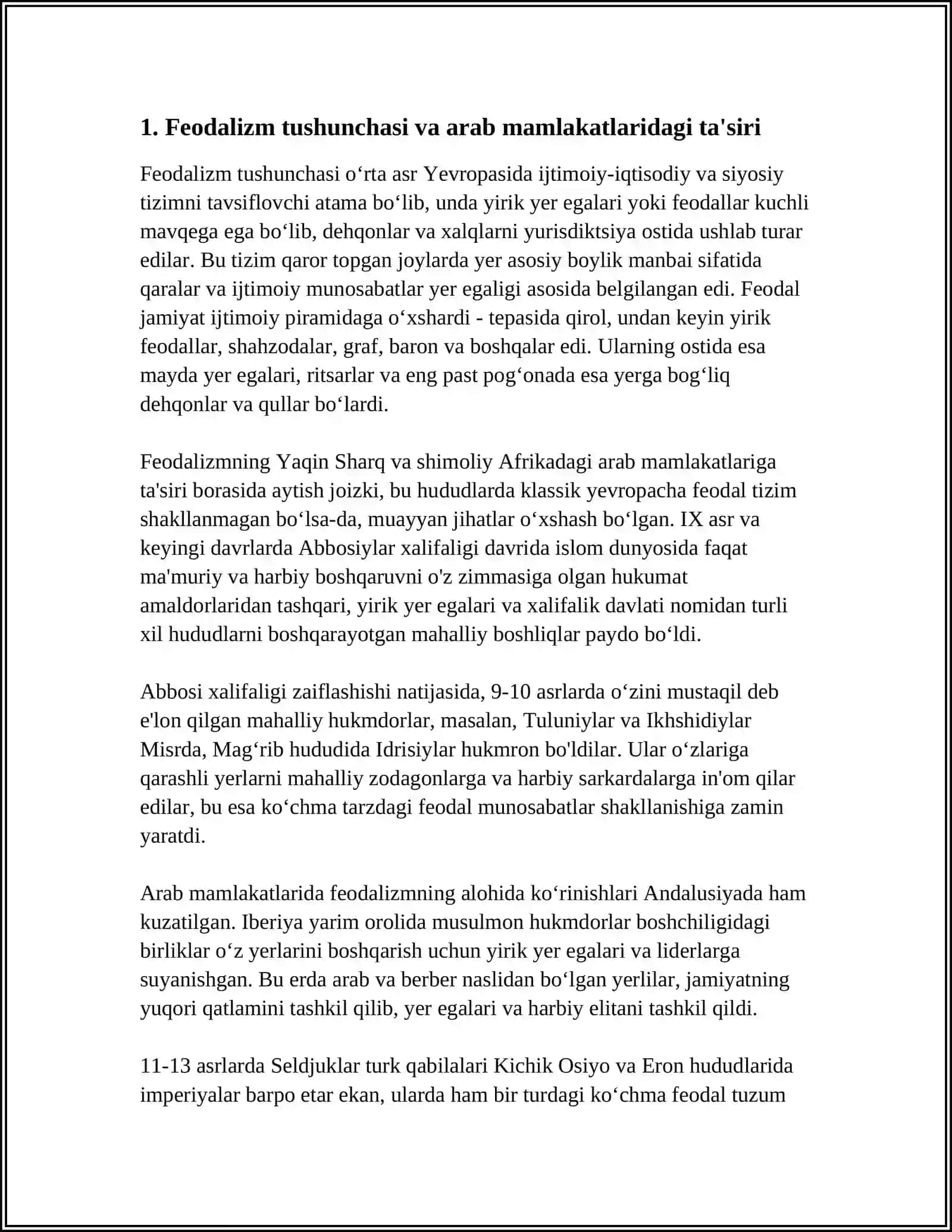 ARAB MAMLAKATLARIDA FEODALIZMNING IQTISODIY G’OYALARI, IBN HALDUN QARASHLARI 3