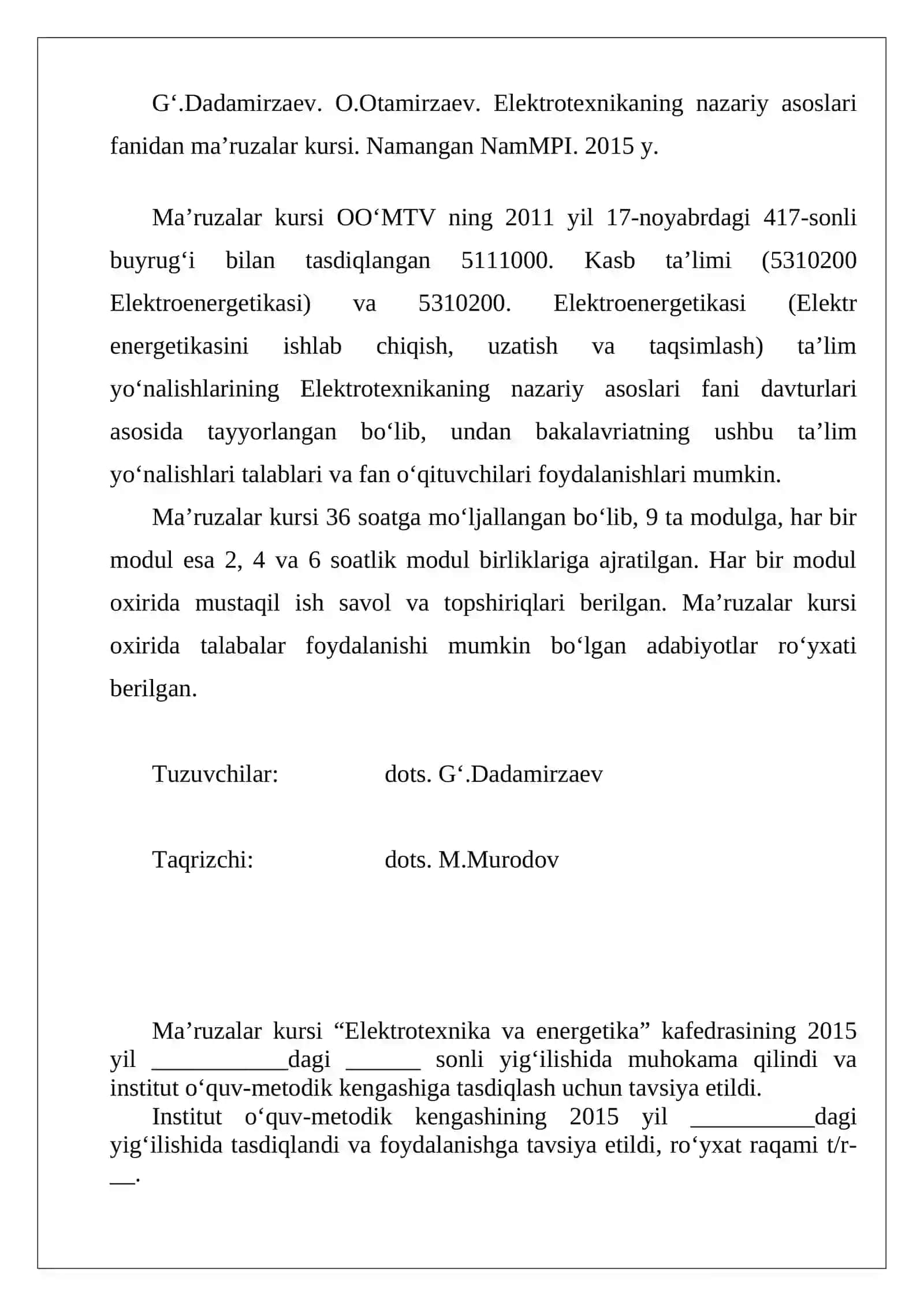 Elektrotexnikaning nazariy asoslari fanidan ma’ruzalar kursi (III-qism) 3