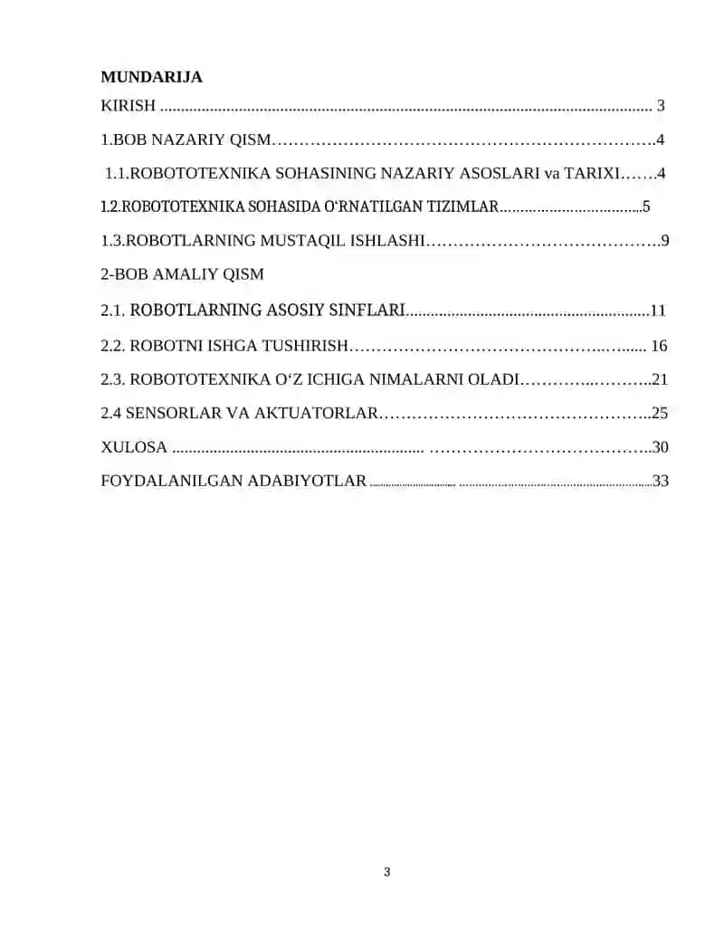 ROBOTOTEXNIKA SOHASIDA O‘RNATILGAN TIZIMLAR KURS ISHI 3