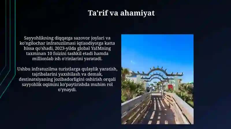 Turizmda sayr - tomoshalar va ko'ngiloyozishinfratuzilmasi 3