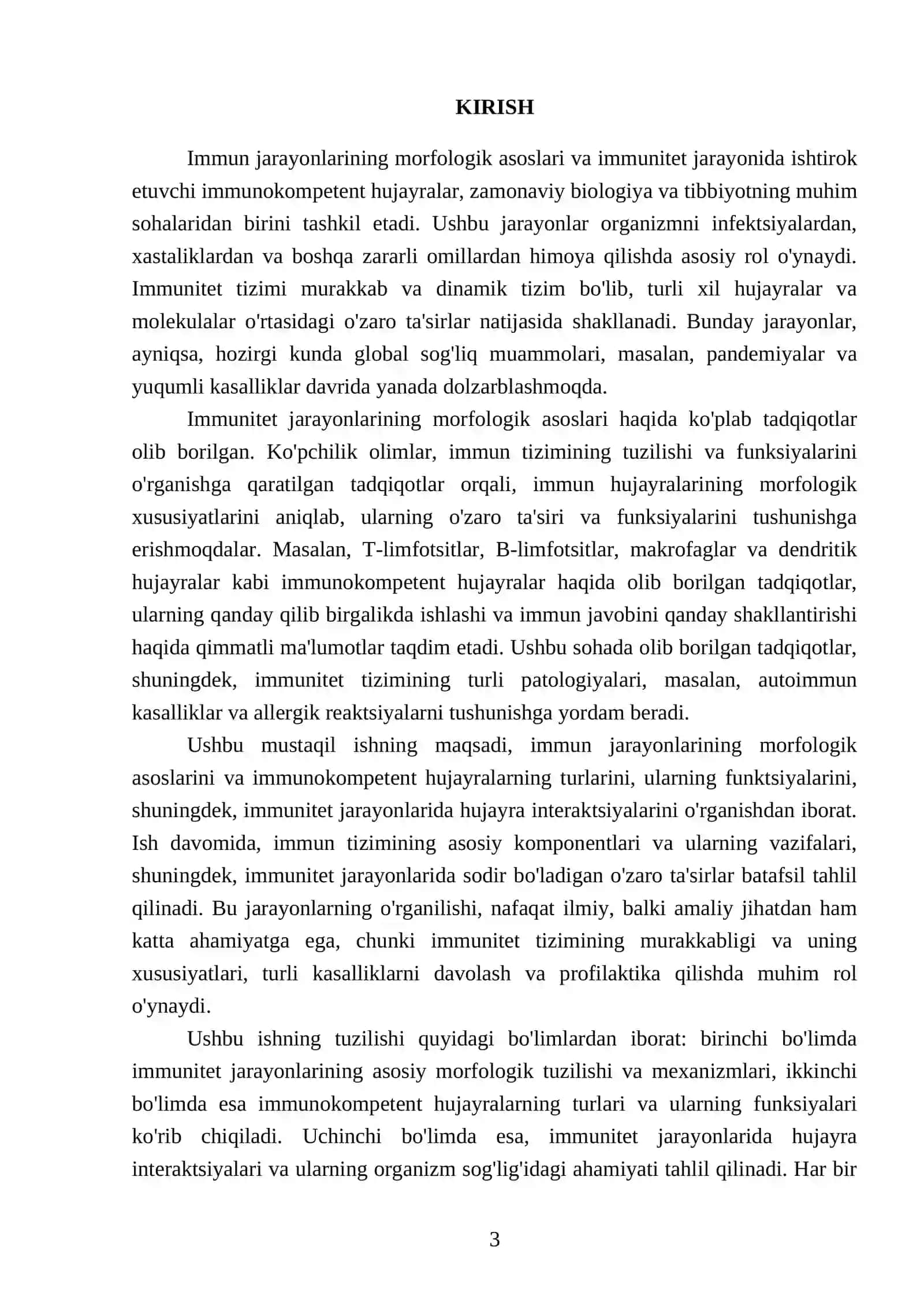 Immun jarayonlaming morfologik asoslari. Immunitet jarayonida ishtirok etuvchi (immunokompetent) hujayralar 3