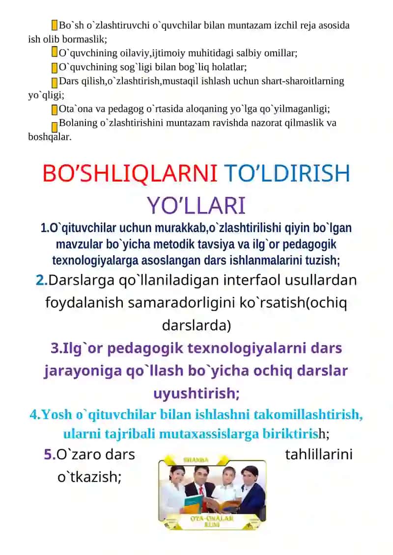 BO’SH O’ZLASHTIRUVCHI O’QUVCHILAR BILAN ISHLASH 3