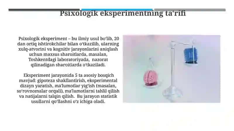 Psixologik eksperiment jarayoni va uning asosiy xususiyatlari 3