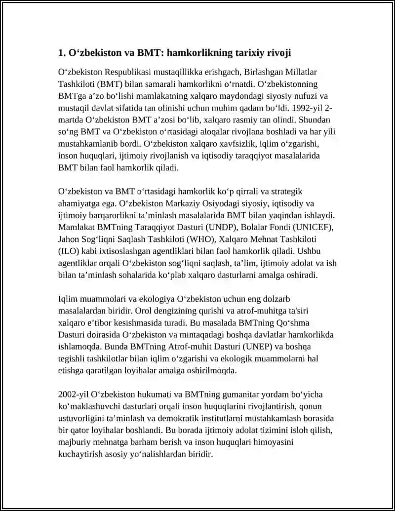 O'ZBEKISTONNING XALQARO TASHKILOTLAR BILAN HAMKORLIK ALOQALARI 3