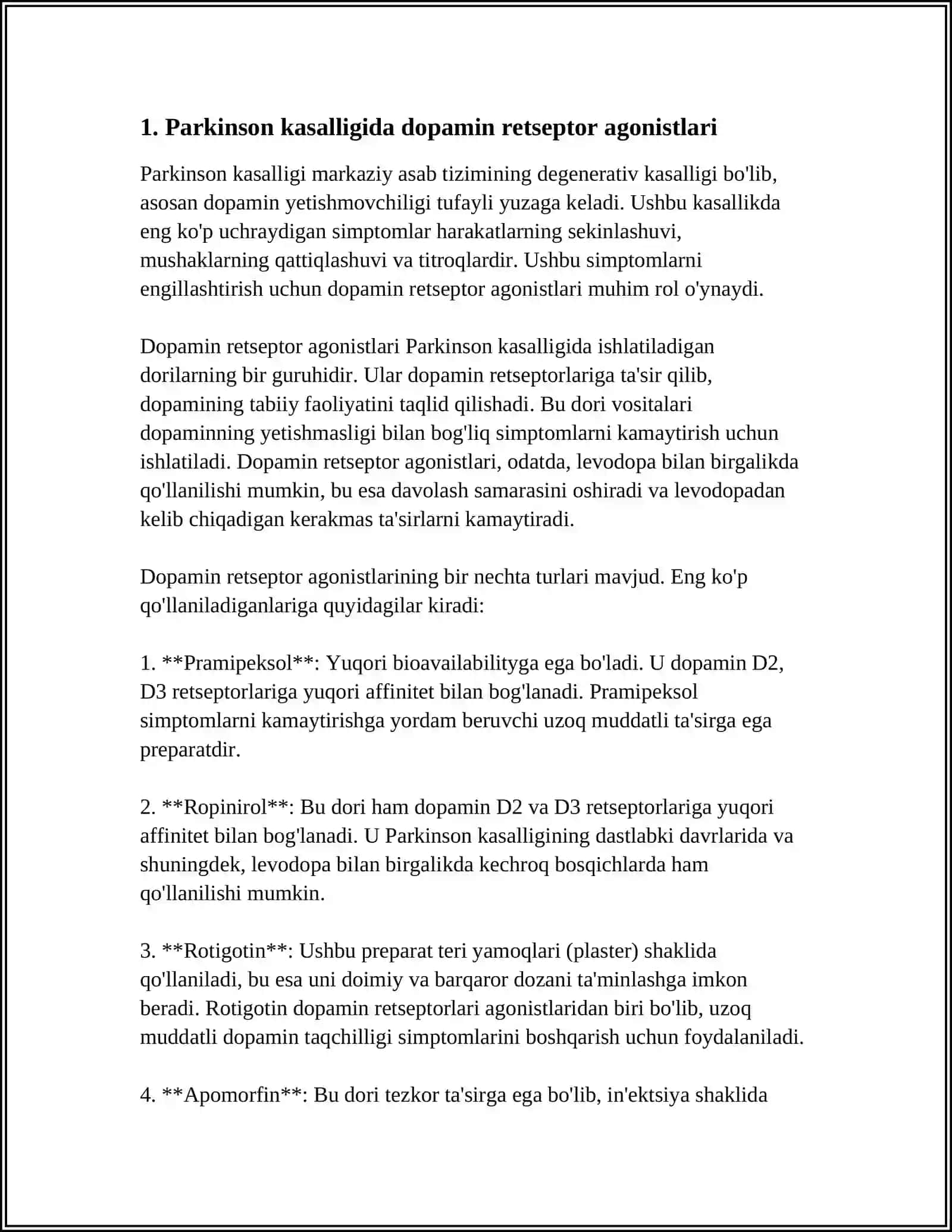 PARKINSON KASALLIGINI DAVOLASHDA ISHLATILADIGAN DORI VOSITALARI 3