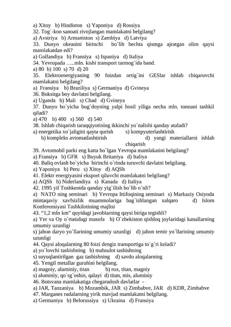 JAHON MAMLAKATLARI IQTISODIY VA IJTIMOIY GEOGRAFIYASI 3-variant da 3