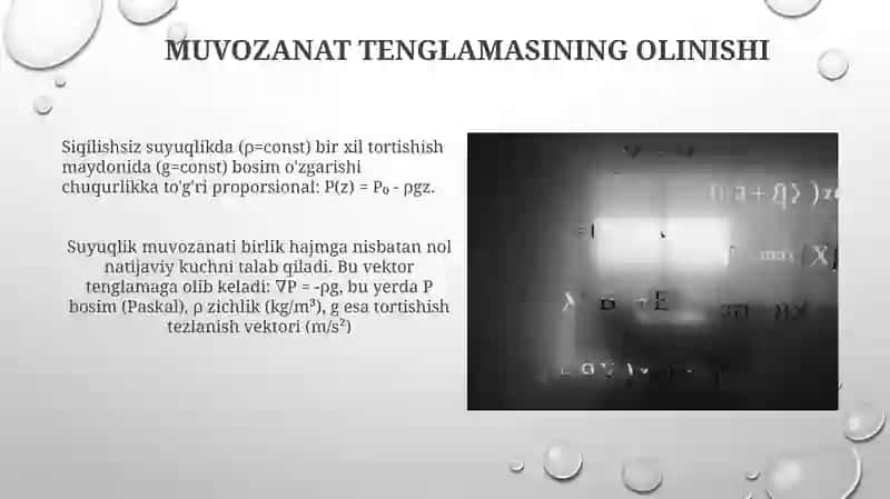 Muvozanatdagi suyuqlikning differensial tenglamasi 3