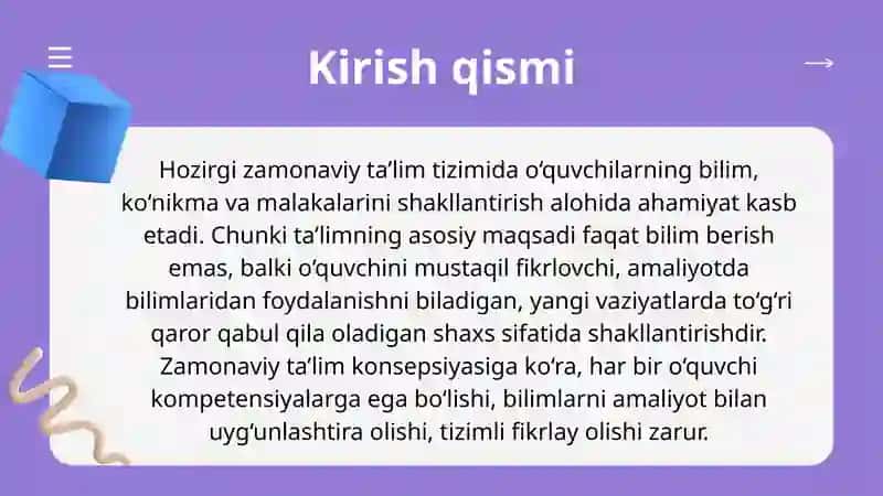 O‘quvchilarning bilim, ko‘nikma va malakalarini shakllantirish va tashkil etish 3