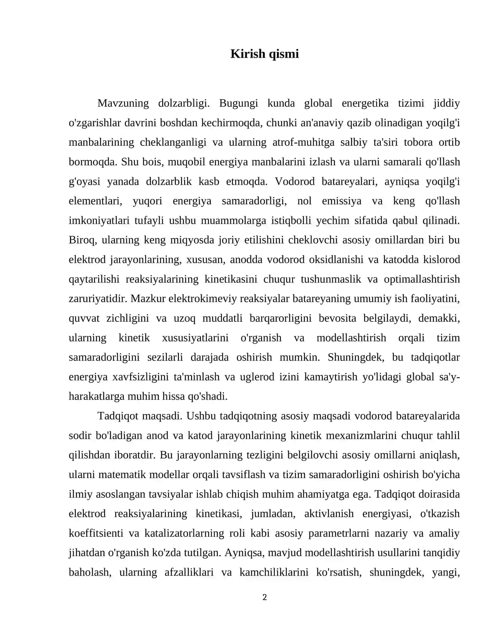 Vodorod batareyalarida reaksiya kinetikasi: anod va katod jarayonlarining modellashtirilishi. 3