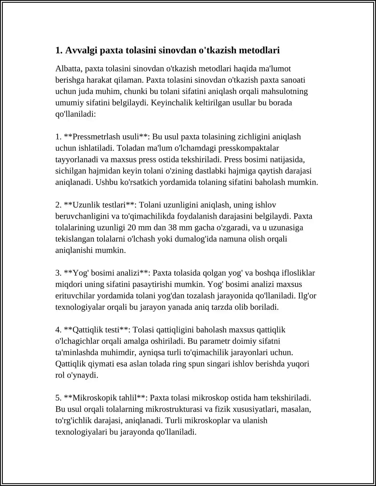 PAXTA TOLASI SIFATINI KLASSER USULDA ANIQLASH TALABLARI 3