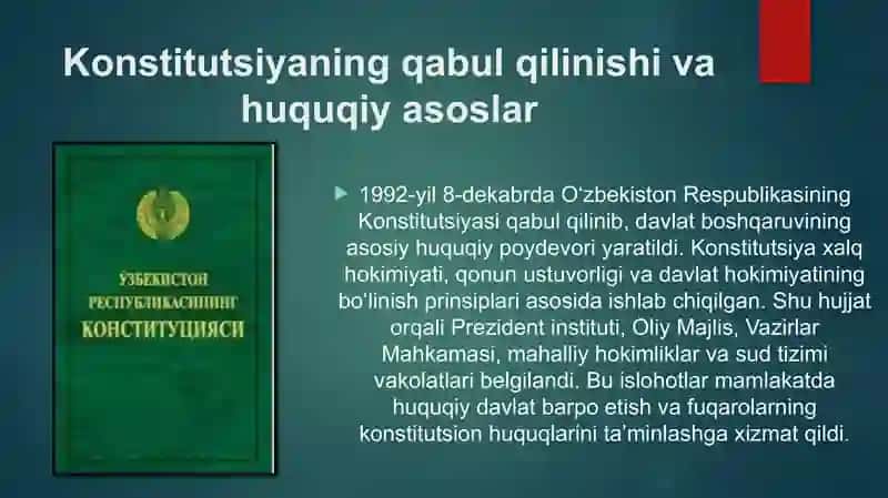 Mustaqillik yillarida davlat boshqaruvi tizimida amalga oshirilgan islohotlar 3