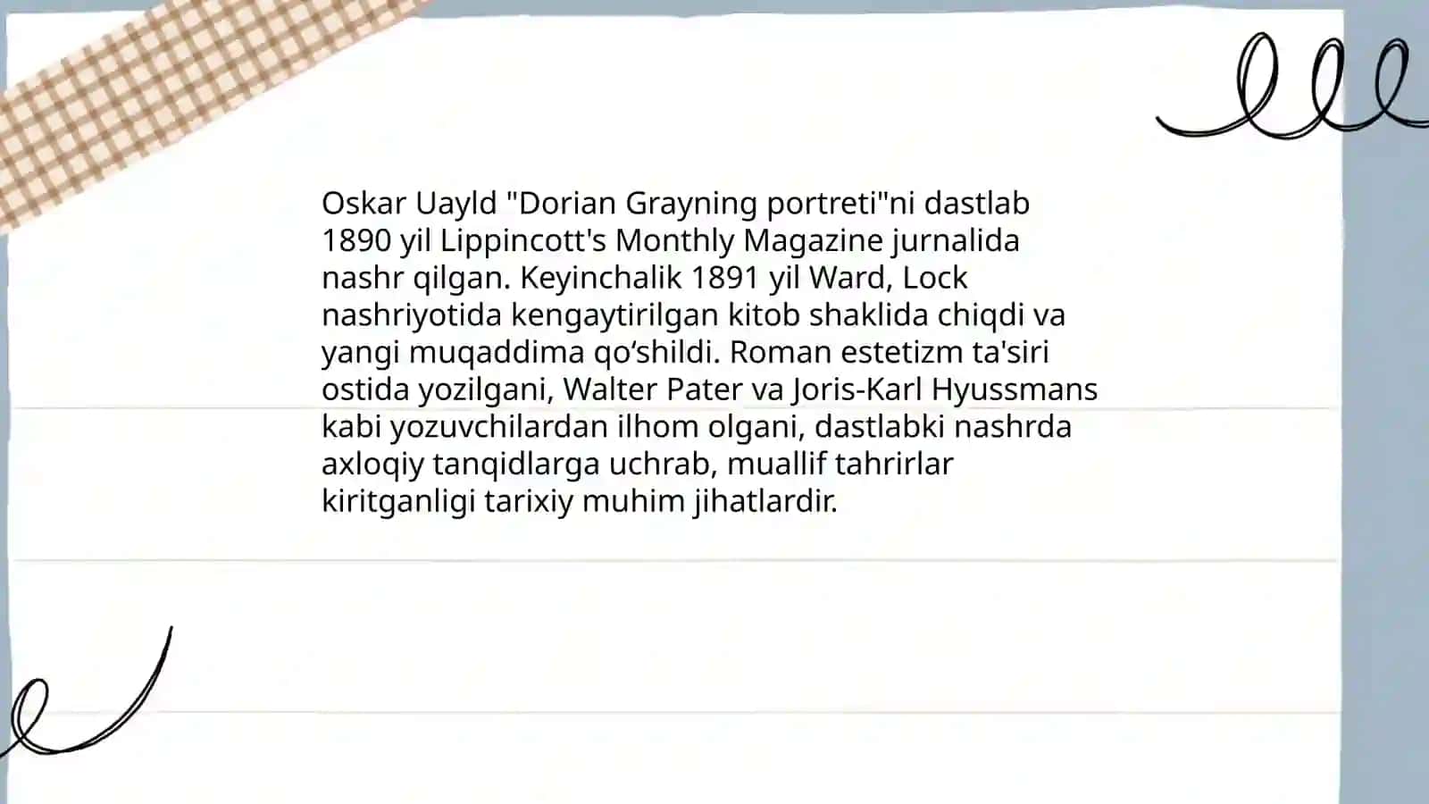 Oskar Uayld va "Dorian Grayning portreti" romanining yaratilish tarixi 3