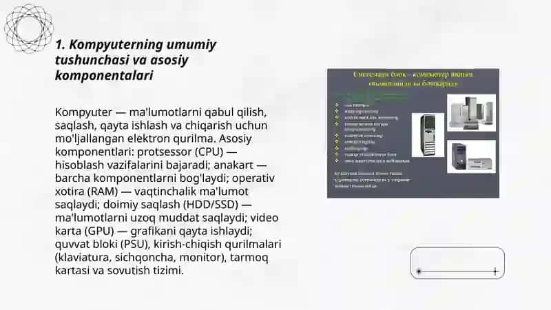 Kompyuterning asosiy qurilmalari haqida maʼlumot bering 3