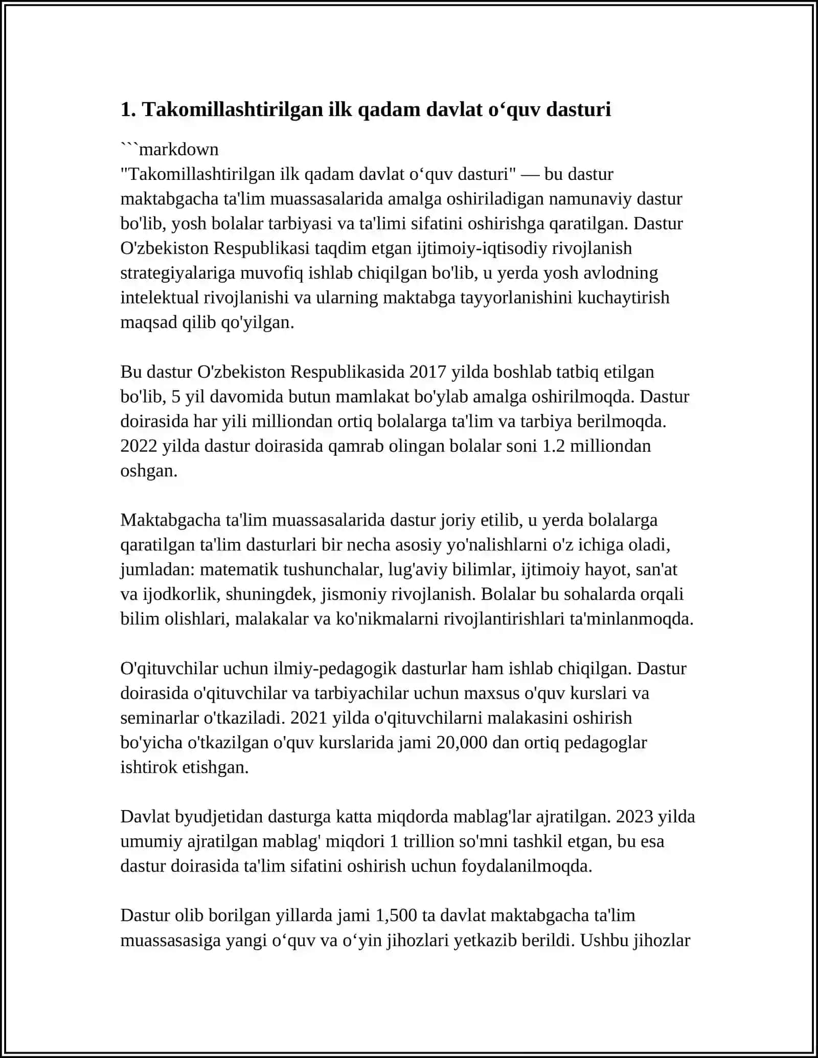 Takomillashtirilgan ilk qadam davlat oʻquv dasturi 3