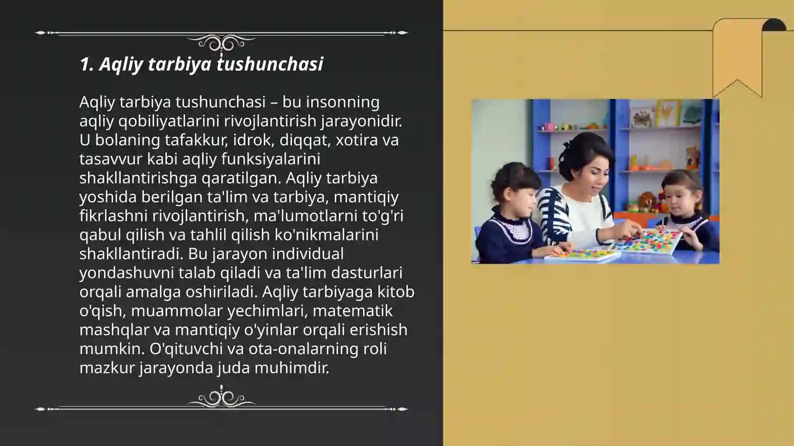 Oʻquvchilarning ilmiy dunyoqarashini shakllantirishi aqliy tarbiya va tarbiya turlari 3