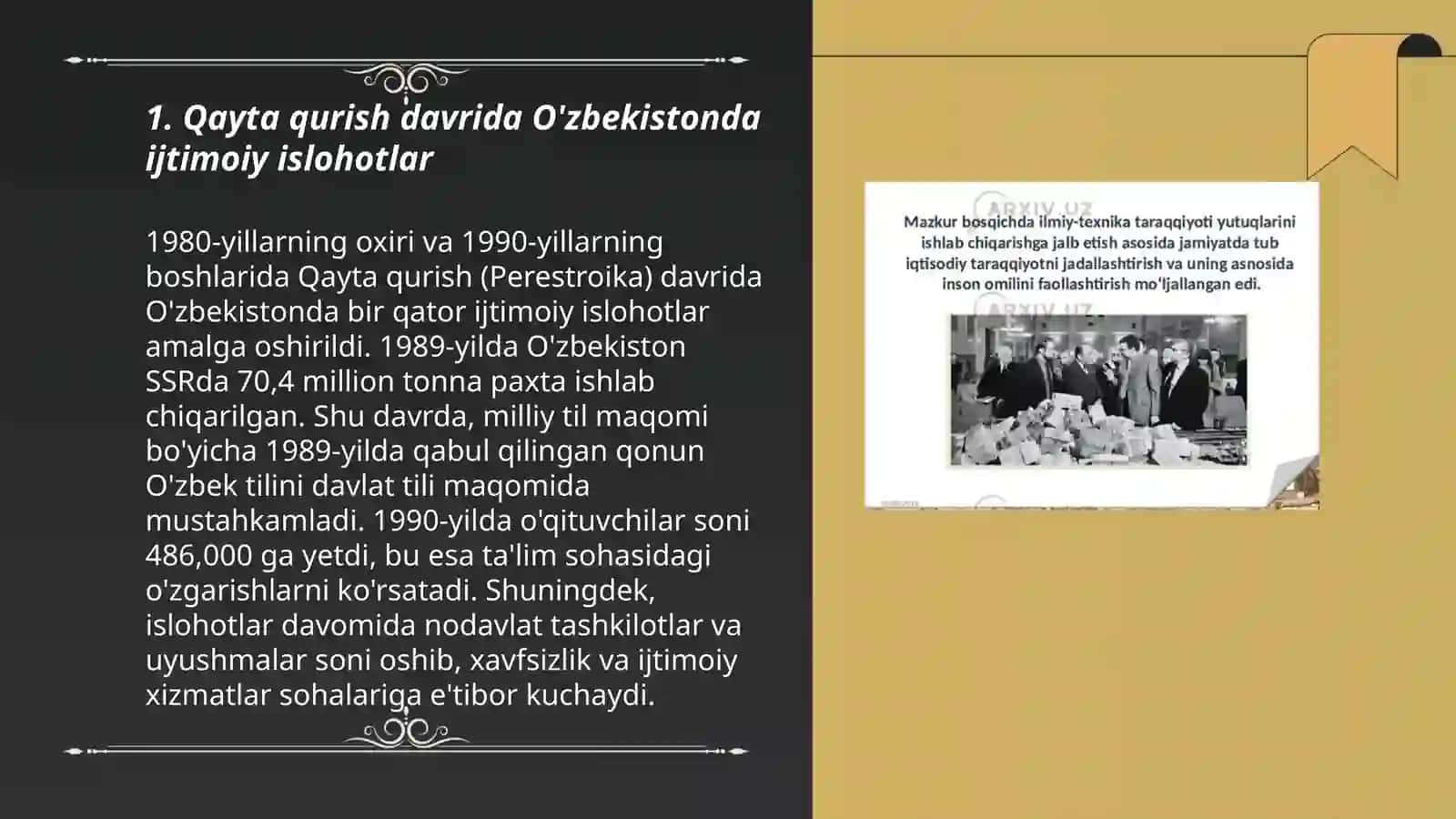 Qayta qurish yillarida O'zbekistonda ijtimoiy siyosiy vaziyat 3