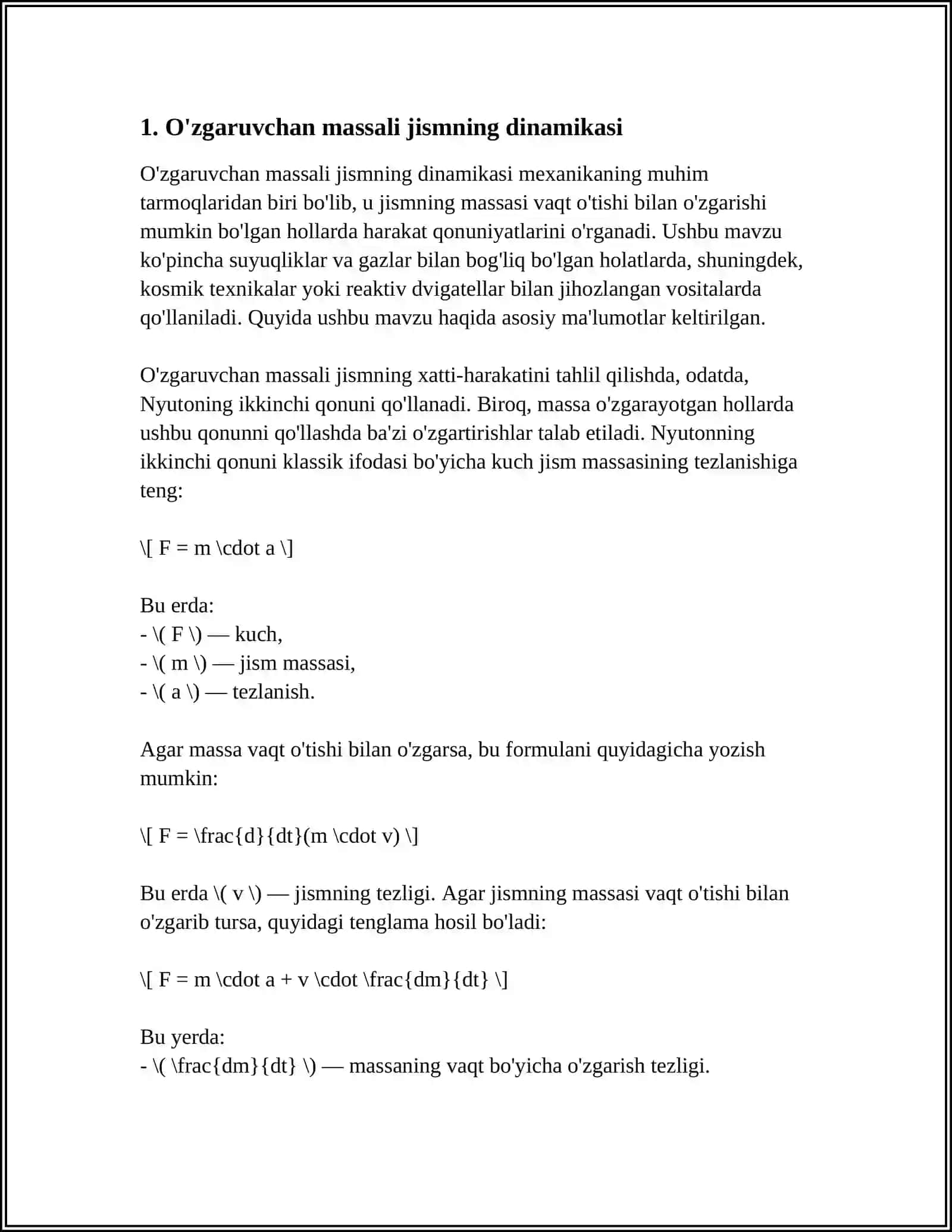 O’ZGARUVCHAN MASSALI JISMNING HARAKATI 3