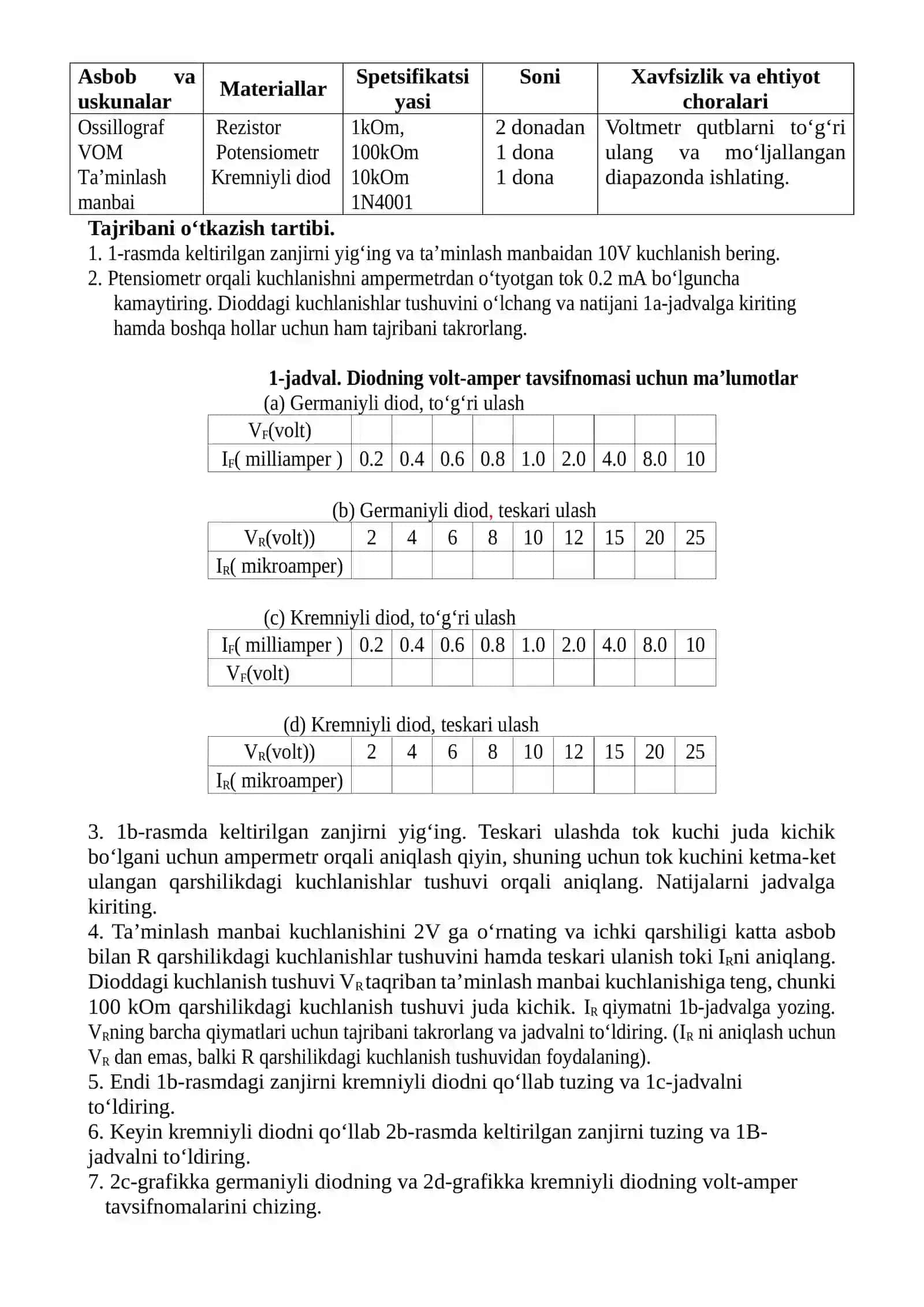 Elektr injiniring fanidan laboratoriya ishi 3