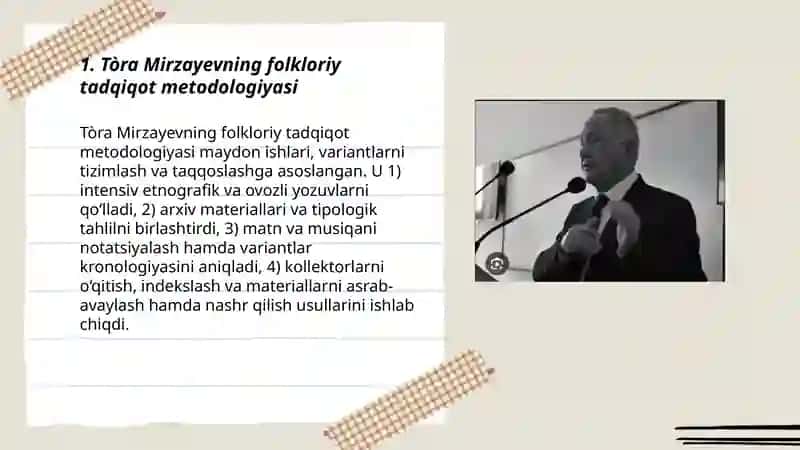 Tòra Mirzayevning òzbek folklorshunosligi rivojiga qòshgan hissasi 3