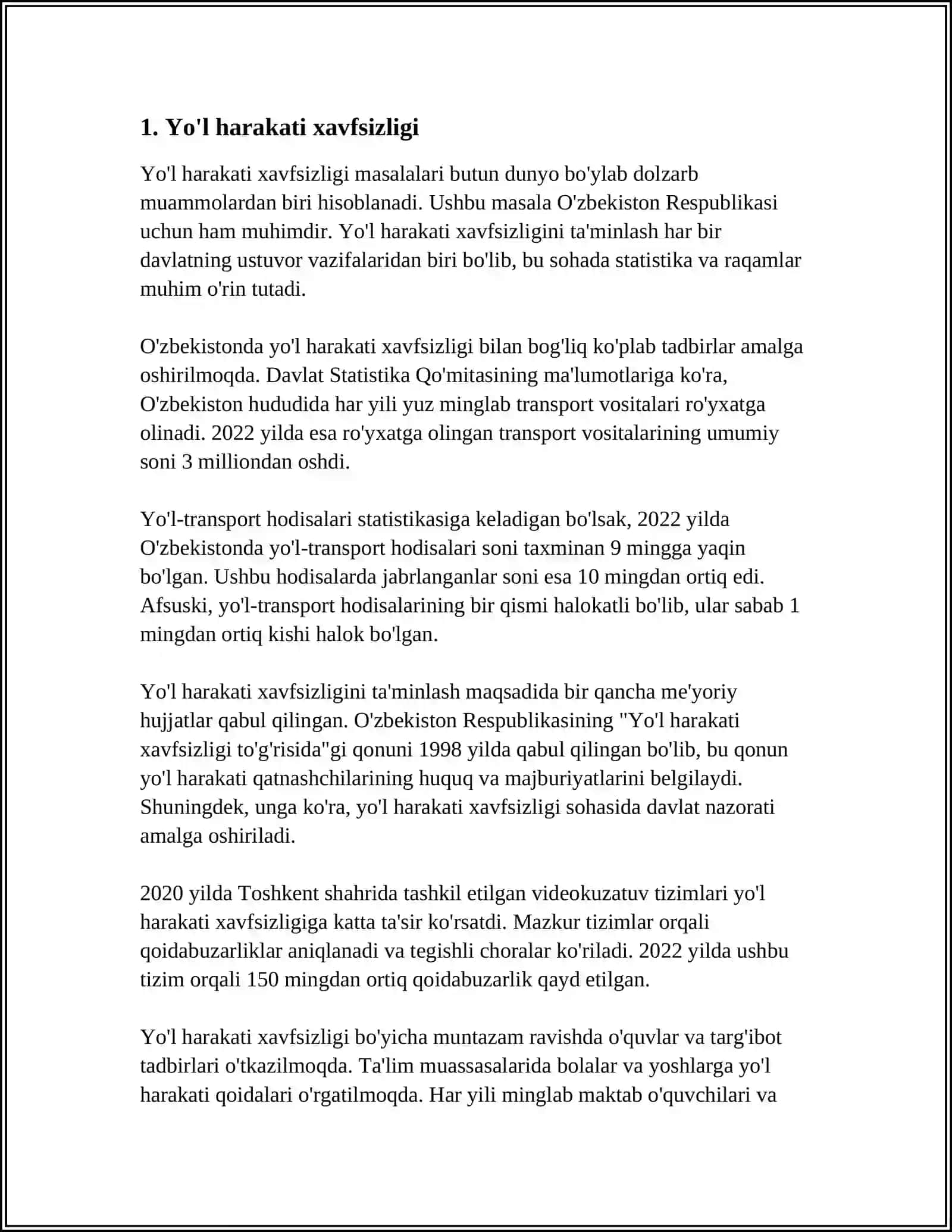 Yo‘l harakatini tashkil etish tizimini bog‘liq asoslash 3