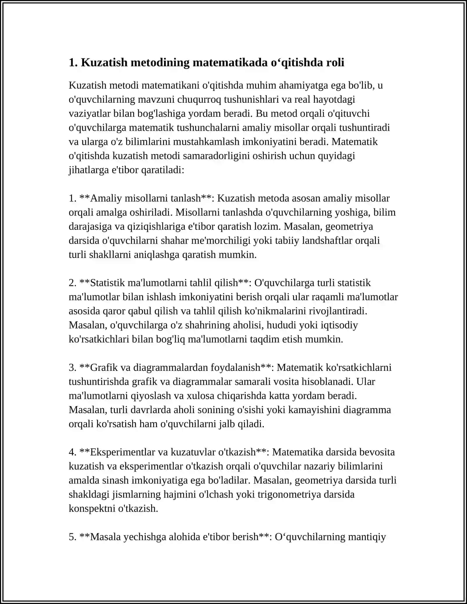 MATEMATIKA O‘QITISHDA KUZATISH VA TAJRIBA, TAQQOSLASH VA ANALOGIYA METODLARI 3