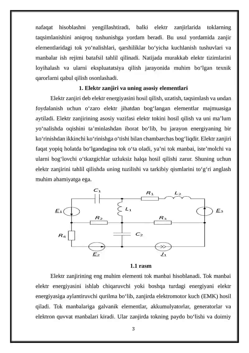 Murakkab elektr zanjirlarini hisoblashning Kirxgof qonunlarini qo'llash va kontur toklari usullari 3