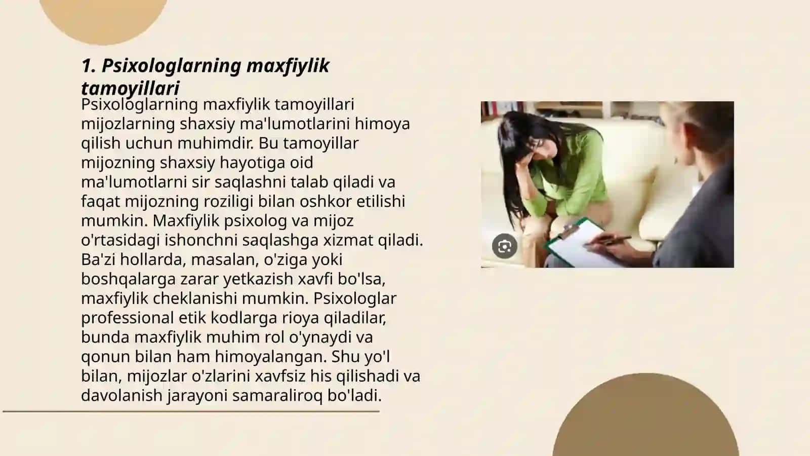 Turli ijtimoiy vaziyatlarda psixolog faoliyatini tartibga soluvchi axloqiy normalar. 3