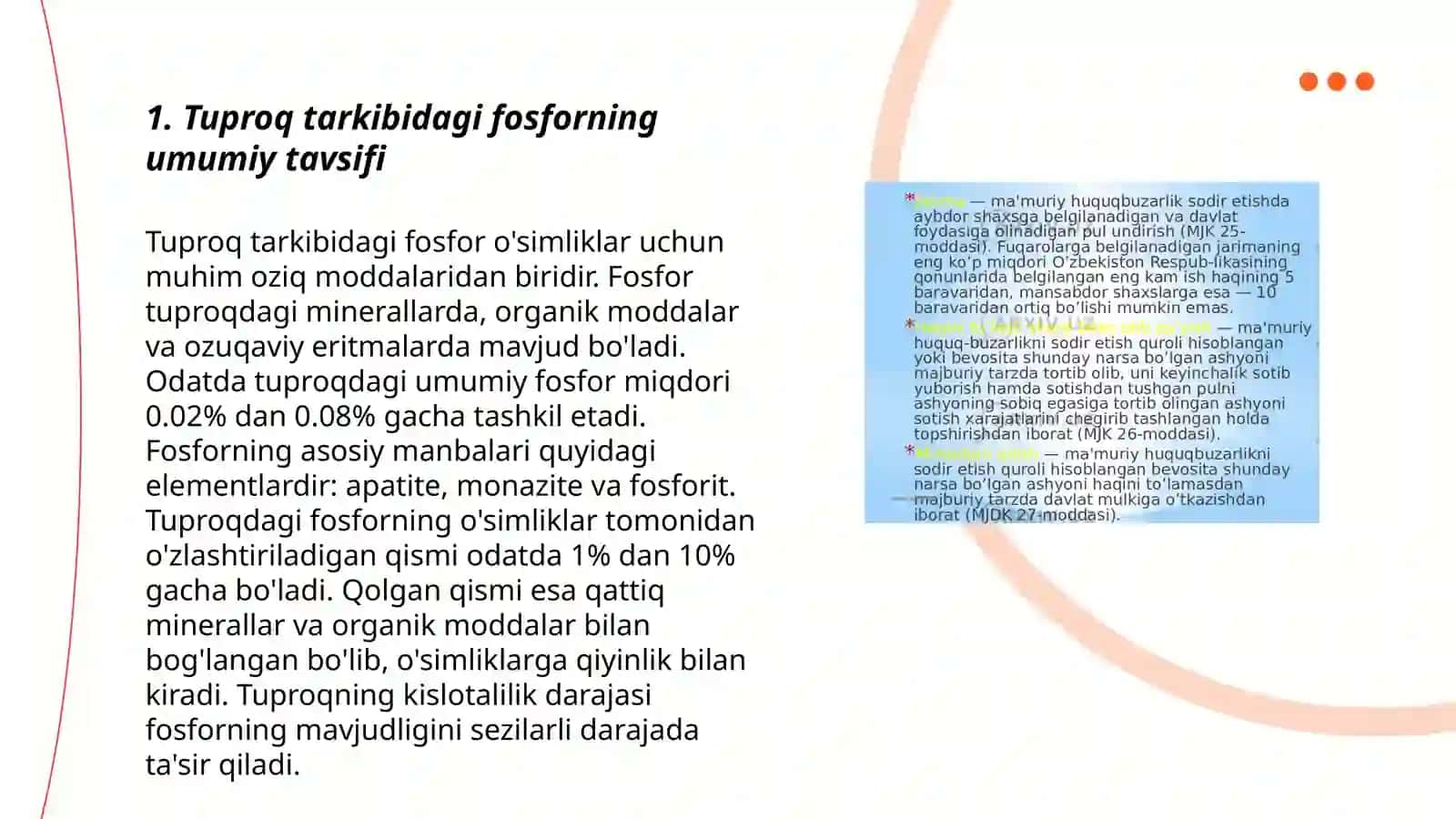 Tuproq tarkibida fosforning miqdori, xossalari va ularning ahamiyati 3