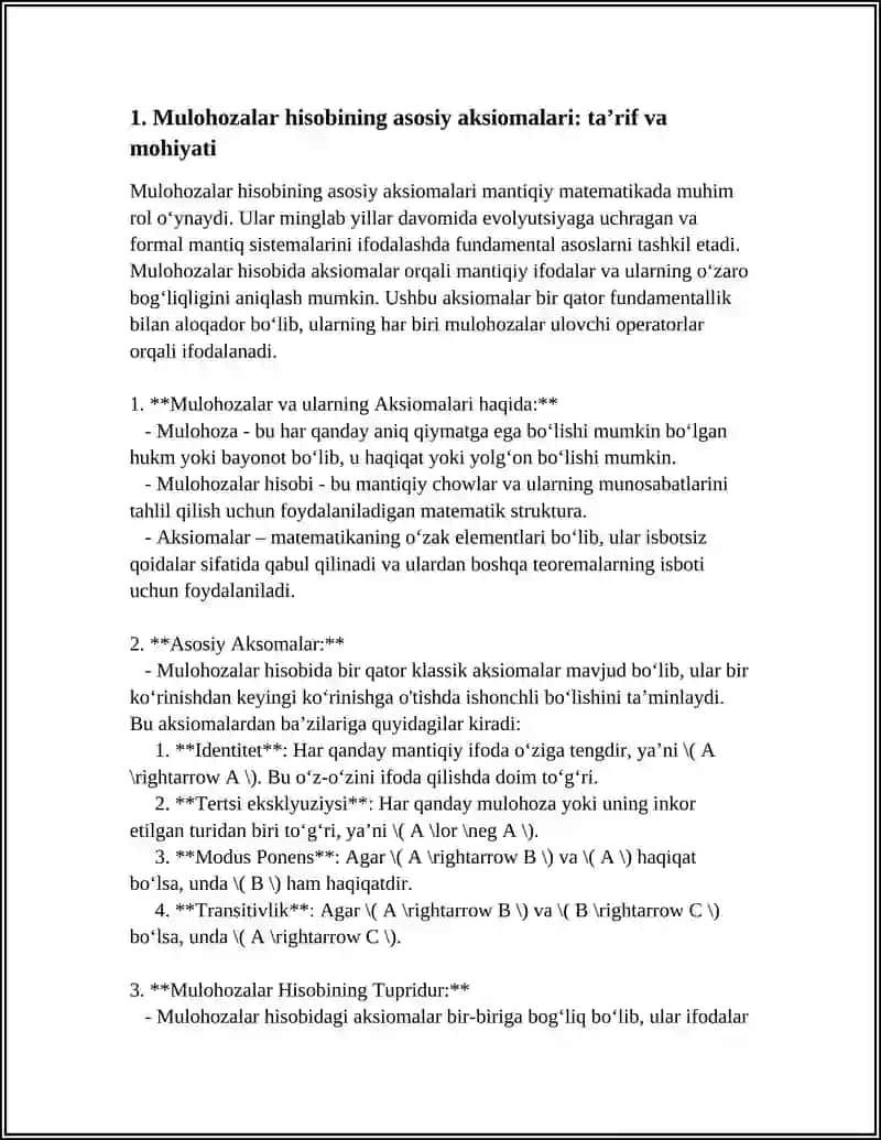 Mulohozalar hisobining aksiomalari va ularning mantiqiy tahlili 3