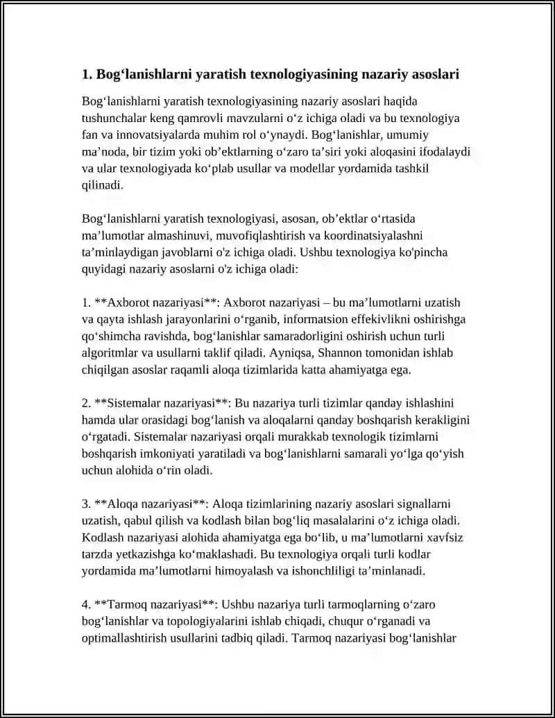 BOGʻLANISHLARNI YARATISH TEXNOLOGIYASI 3