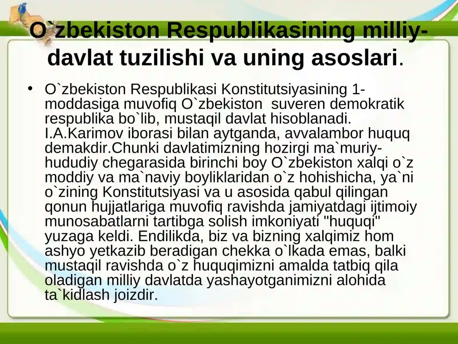 О`zbekiston Respublikasining milliy-davlat tuzilishi va uning asoslari 3